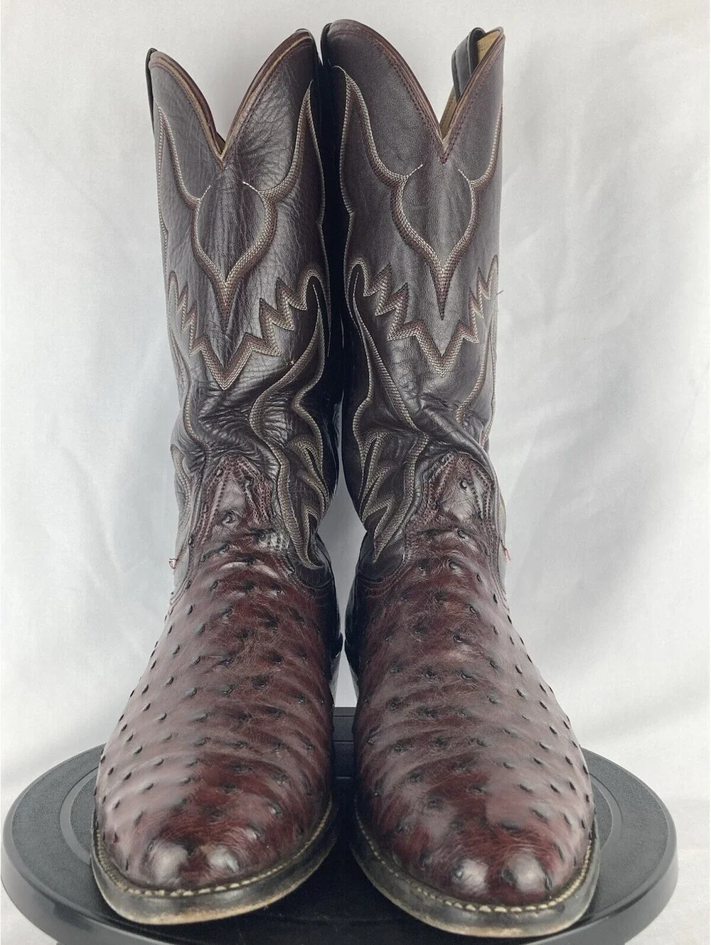 Men’s 8.5 D Vintage Nocona Full Quill Ostrich Leather Cowboy Boots Dark Cherry